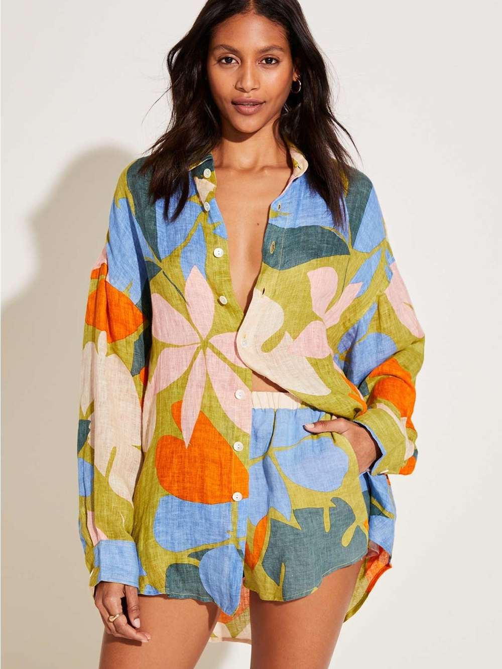Vitamin A Multicolor Linen Floral Button-Up Shirt - NWT sz XS - Picture 5 of 16
